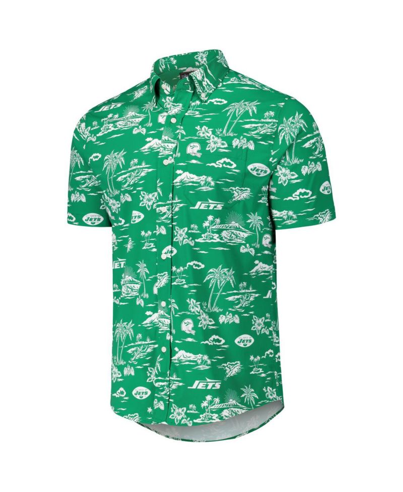 Men's Kelly Green New York Jets Throwback Kekai Print Button-Up Shirt