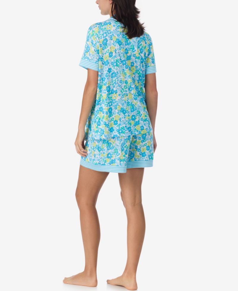 Women's Short-Sleeve Notch Collar Jersey Top & Shorts, 2-Piece Pajama Set