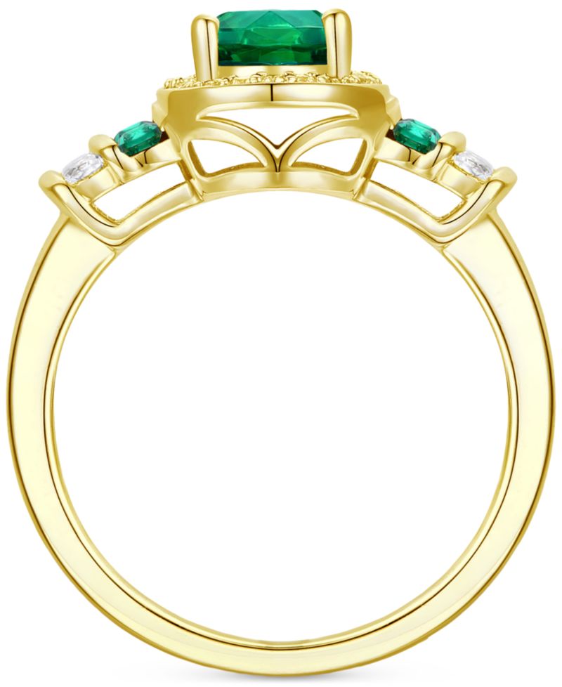 Lab-Grown Emerald (1-1/6 ct. t.w.) & Lab-Grown White Sapphire (1/4 ct. t.w.) Oval Halo Ring in 14k Gold-Plated Sterling Silver (Also in Additional Gemstones)