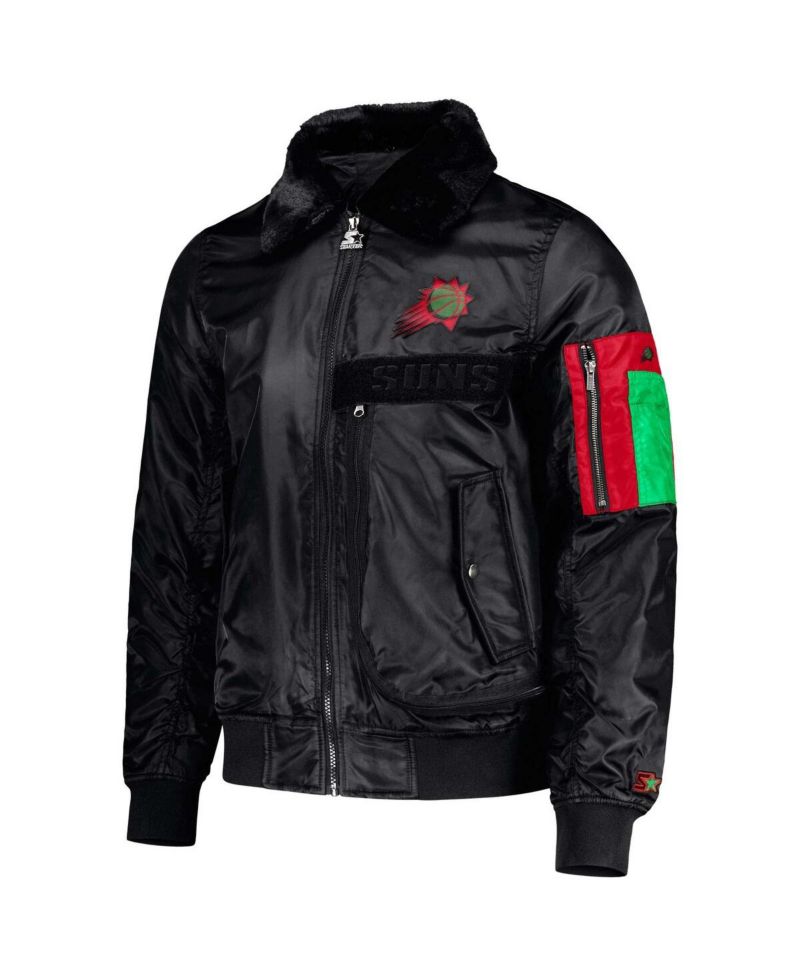 x Ty Mopkins Men's Black Phoenix Suns Black History Month Satin Full-Zip Jacket