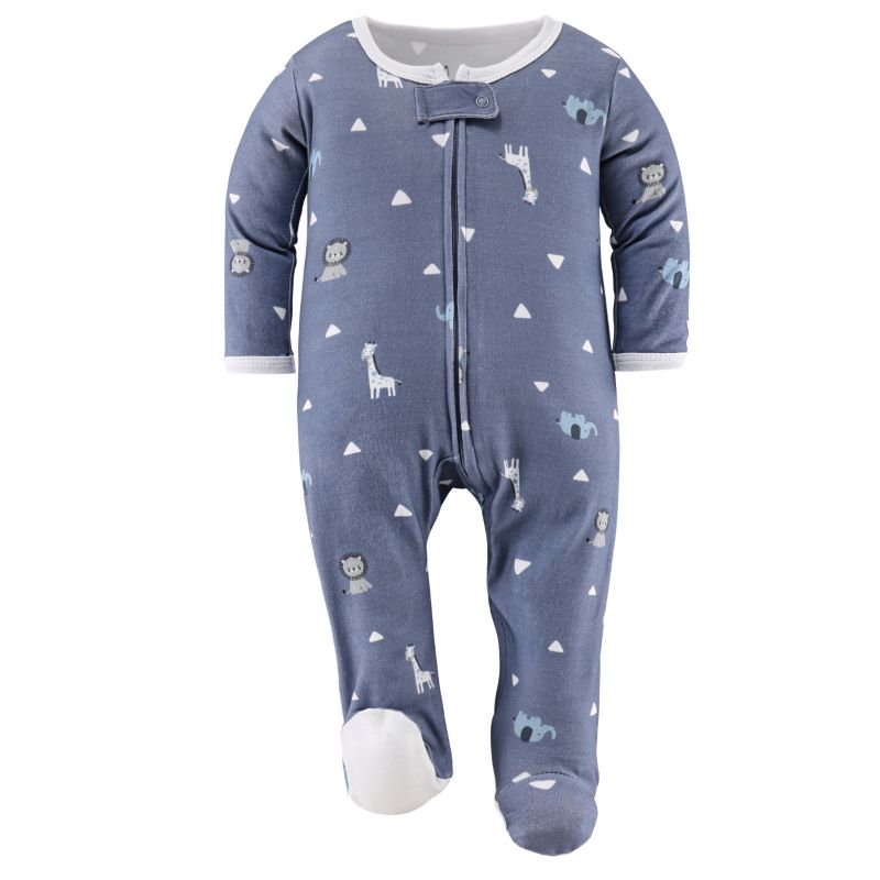 Baby Boys Blue Safari Footed Sleepers for Boys, 3 Pack