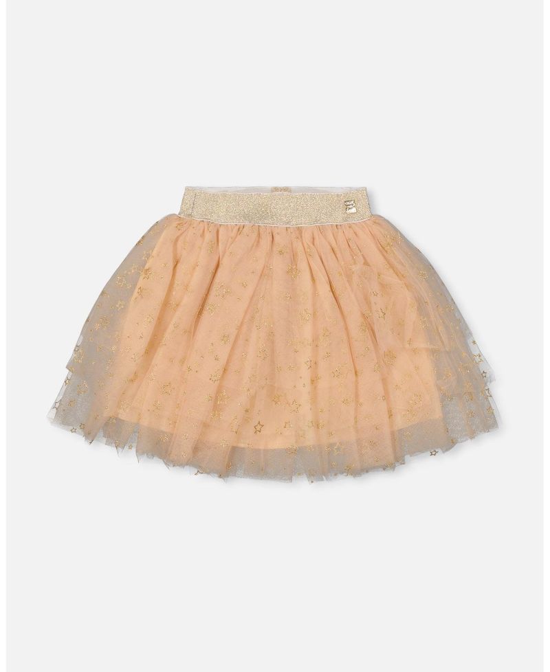 Girl Multi Layer Glittering Mesh Skirt Beige - Child