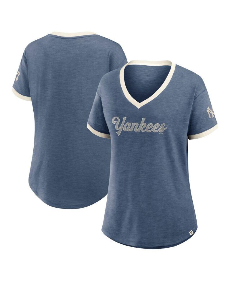 Women's Navy New York Yankees Cooperstown Collection Vintage Play V-Neck T-Shirt