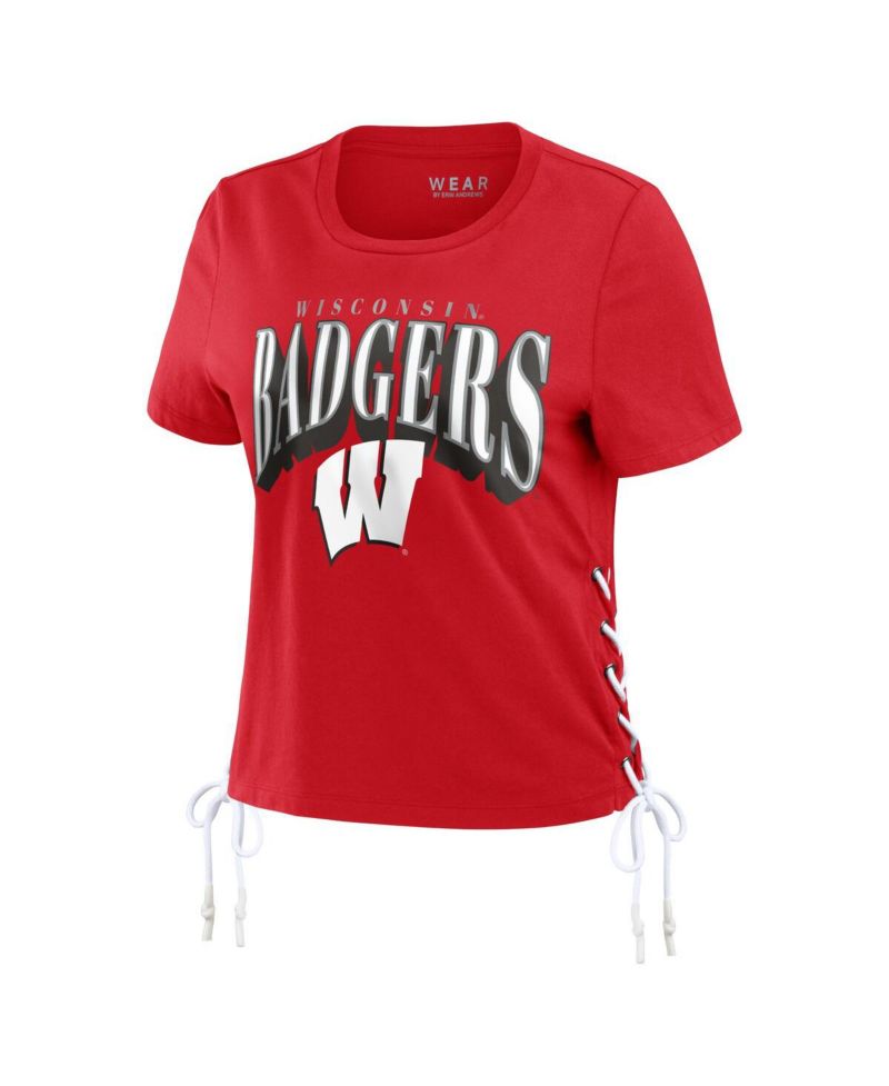 Women's Red Wisconsin Badgers Side Lace-Up Modest Crop T-Shirt