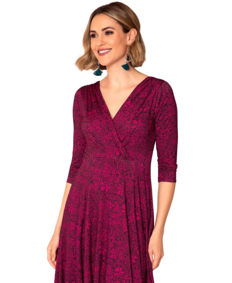 Women's Annie V-Neck 3/4-Sleeve Flare Midi Dress