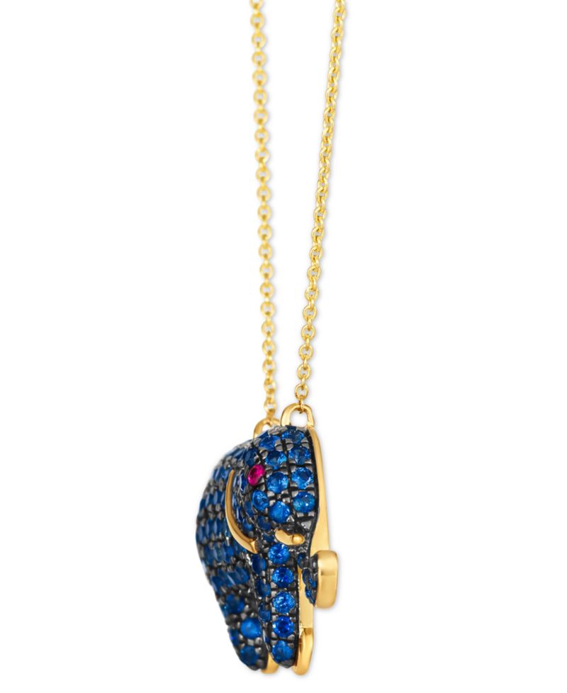 Blueberry Sapphire (1-5/8 ct. t.w.) & Passion Ruby Accent Elephant Pendant Necklace in 14k Gold, 18" + 2" extender