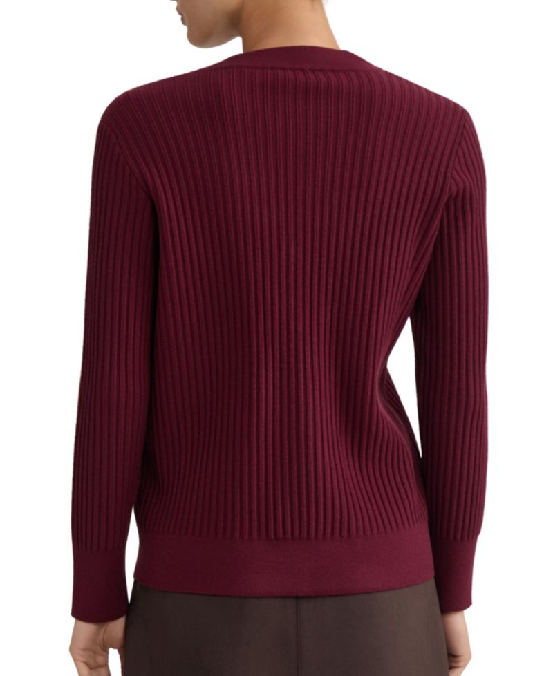 Women's Long Sleeve Ribbed Y-Neck Placket Sweater