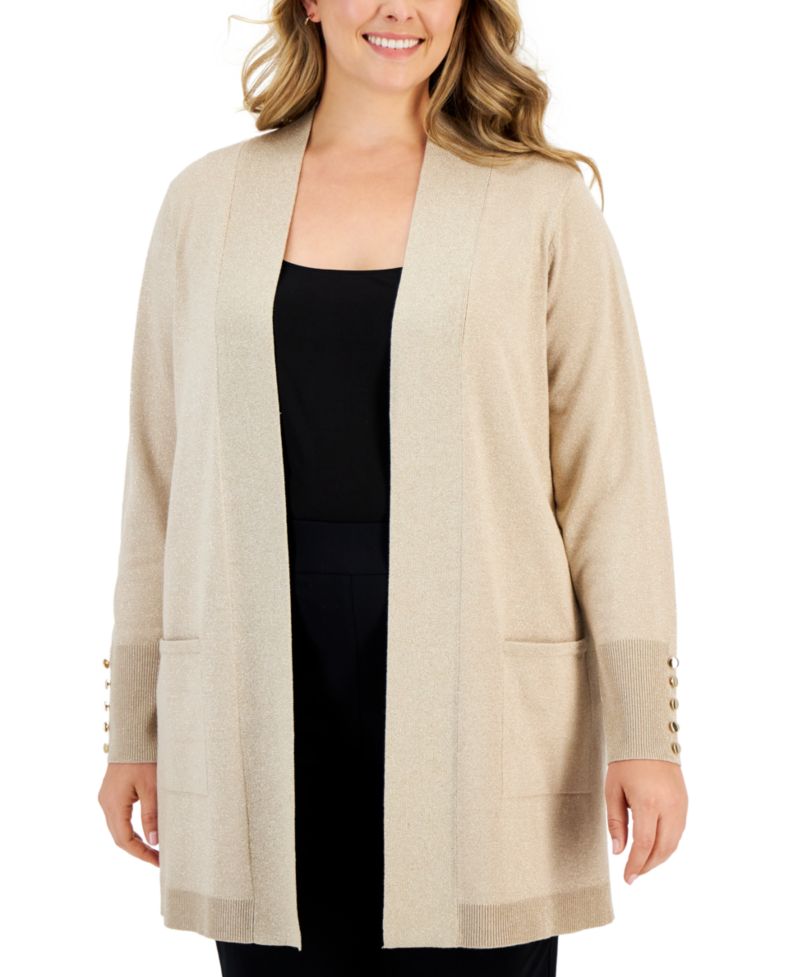 Plus Size Metallic Open-Front Cardigan