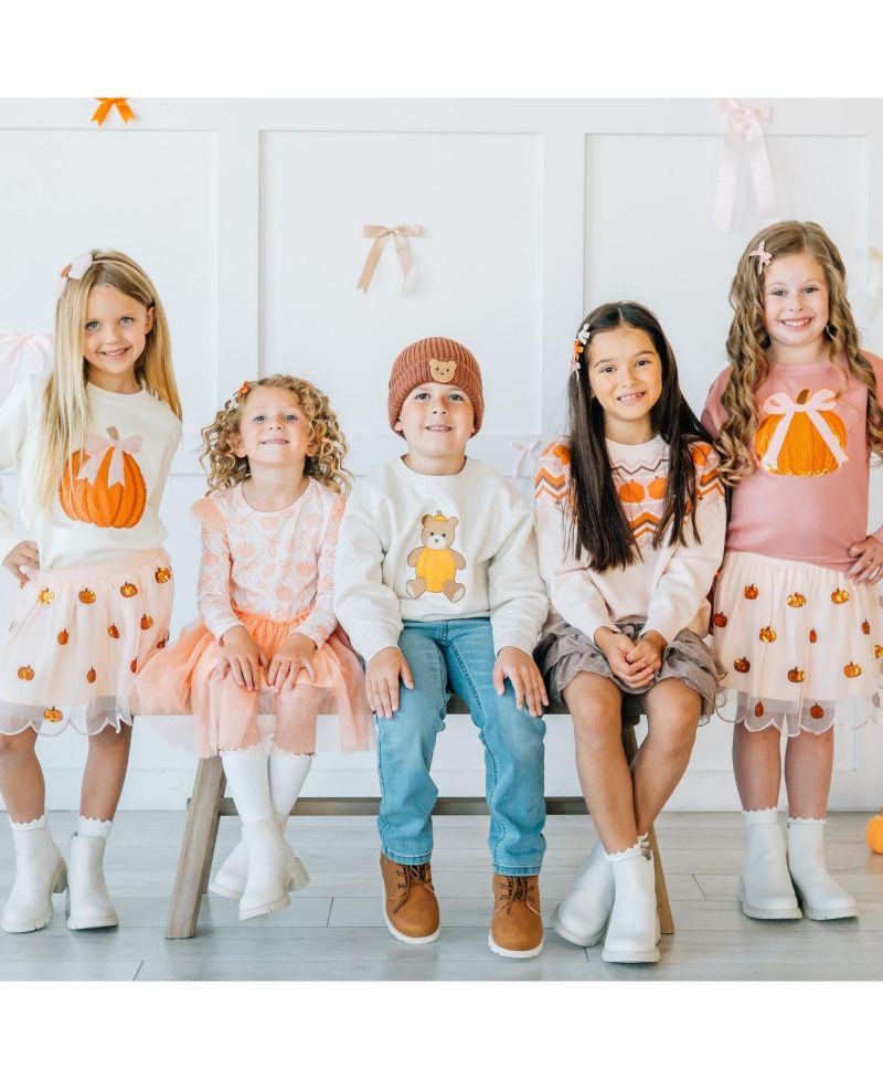Little Boys (5-8) Pumpkin Teddy Bear Patch Sweatshirt