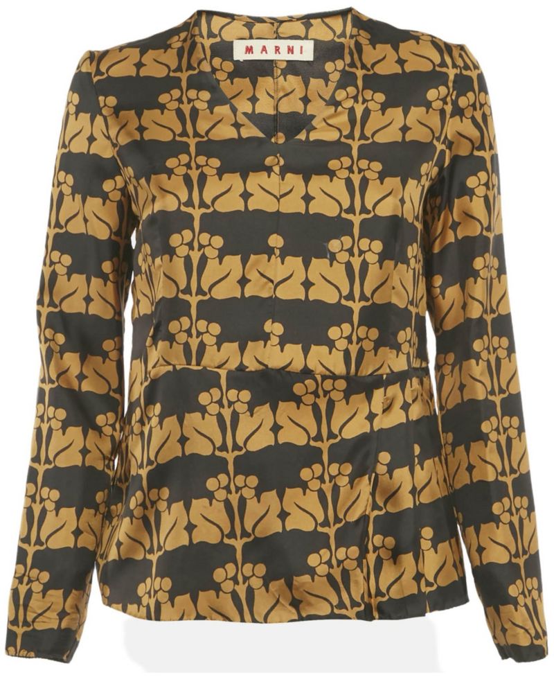 Women's Brown Printed Silk Top