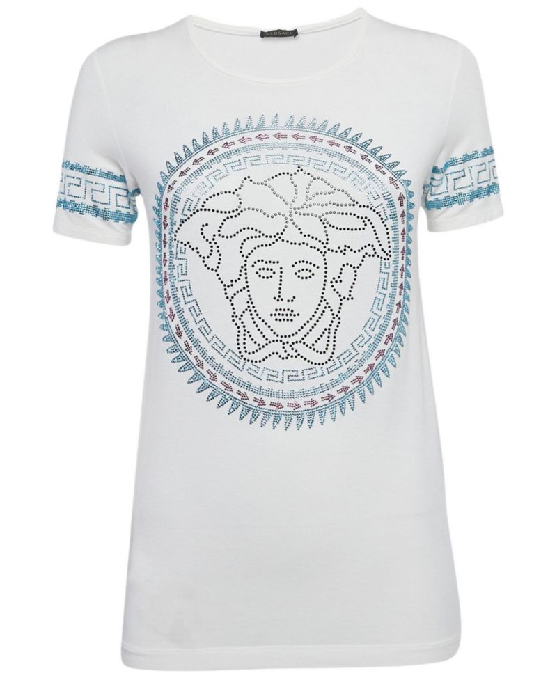 Women's White Medusa Embellished Jersey T-Shirt
