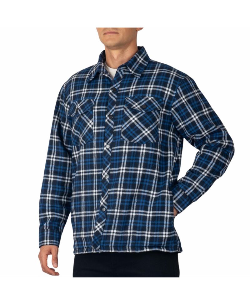 Men's Henry Quilted Flannel Shirt Heavyweight Warm Plaid Snap Front Shacket Overshirt