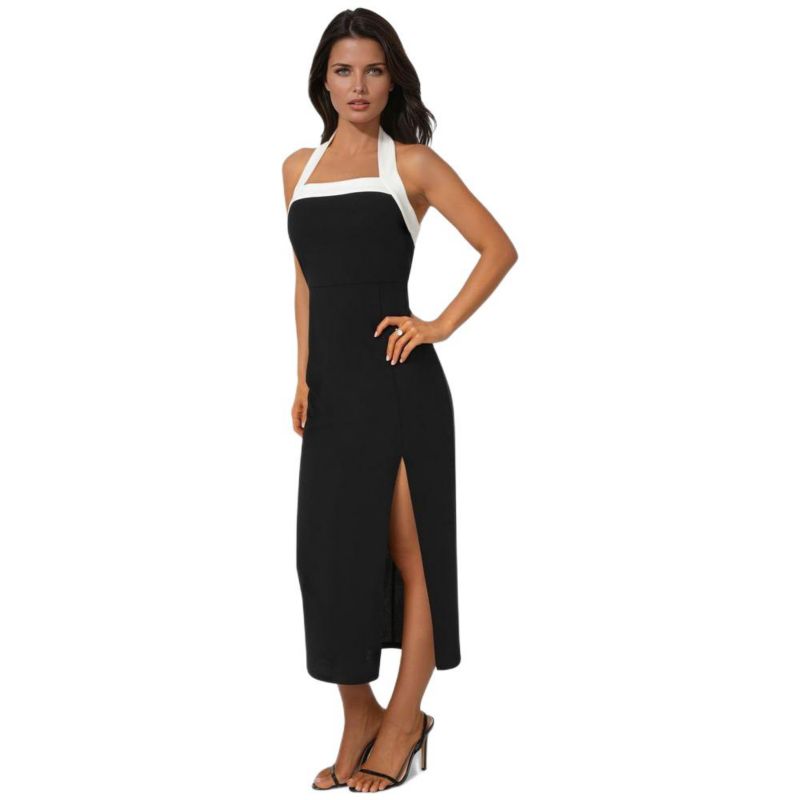 Women's ColorBlock Halter Neck Midi Dress