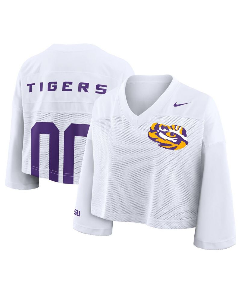 Women's White LSU Tigers Cropped Mesh Dri-FIT Fashion Jersey