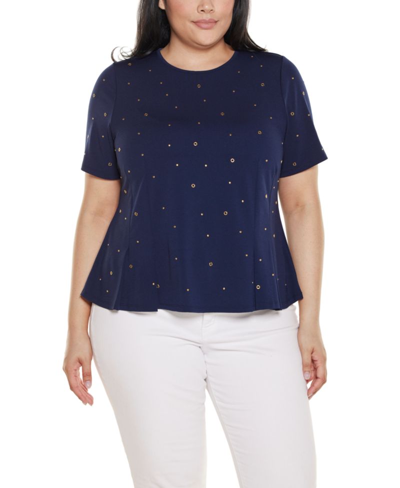 Plus Grommet And Nailhead Pleated Hem Top
