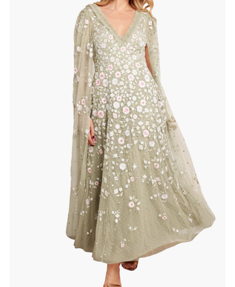 Women's Ethereal Blooms Cape Sleeve Ankle Gown