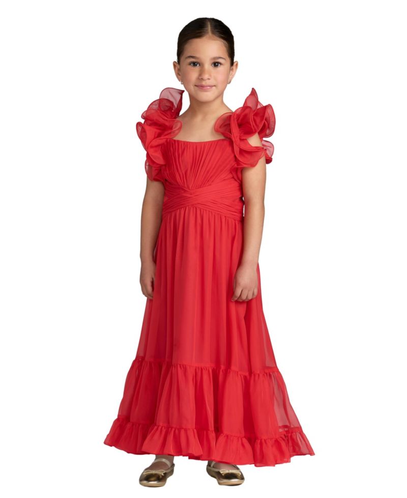 Big Girls 2-14 Children's Ruffle Shoulder Chiffon Gown