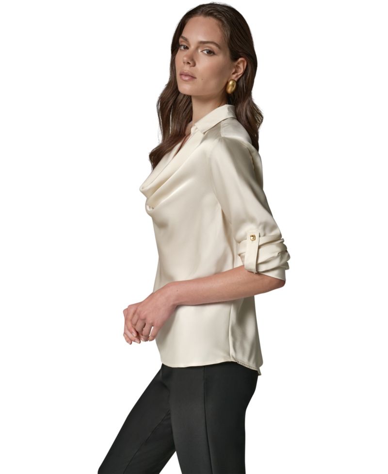 Petite Satin Back Crepe Long-Sleeve Top