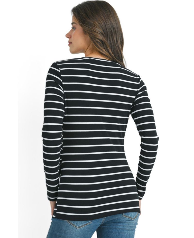 Maternity Ribbed Striped Long-Sleeve Scoop-Neck T-Shirt