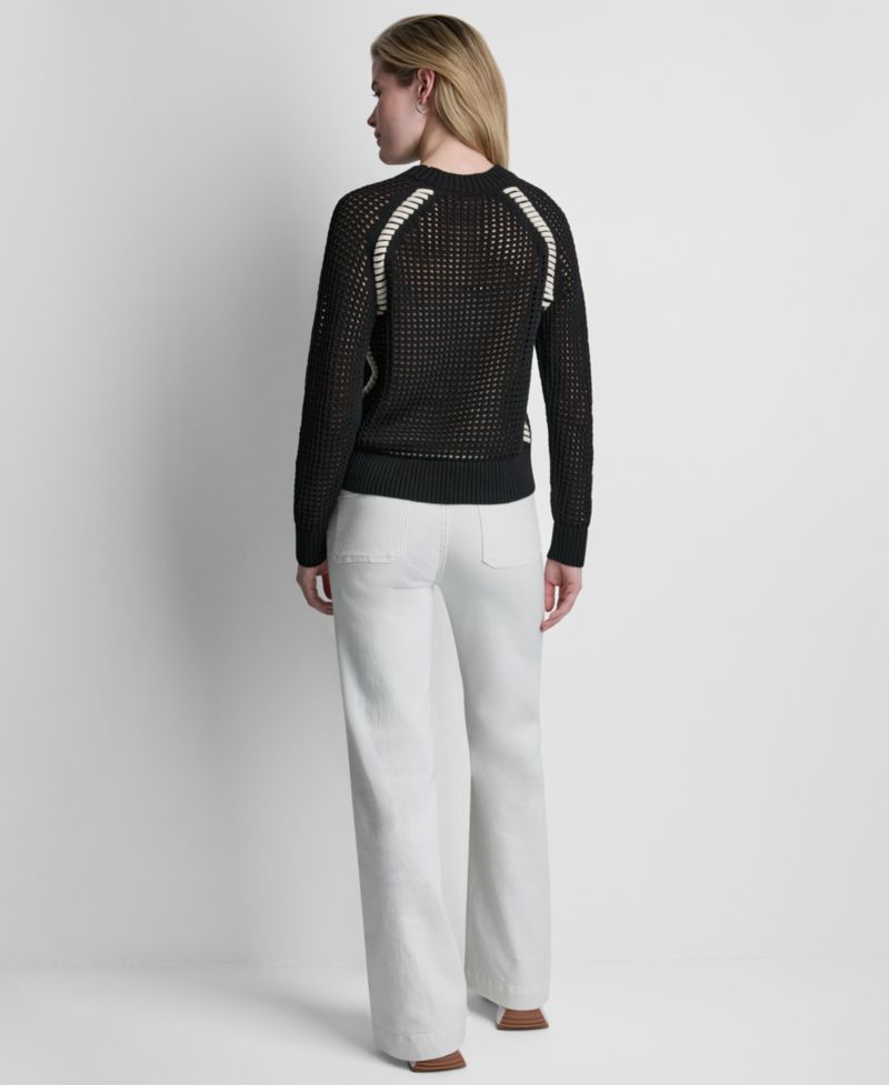 Women's Open Stitch Long Raglan-Sleeve Sweater