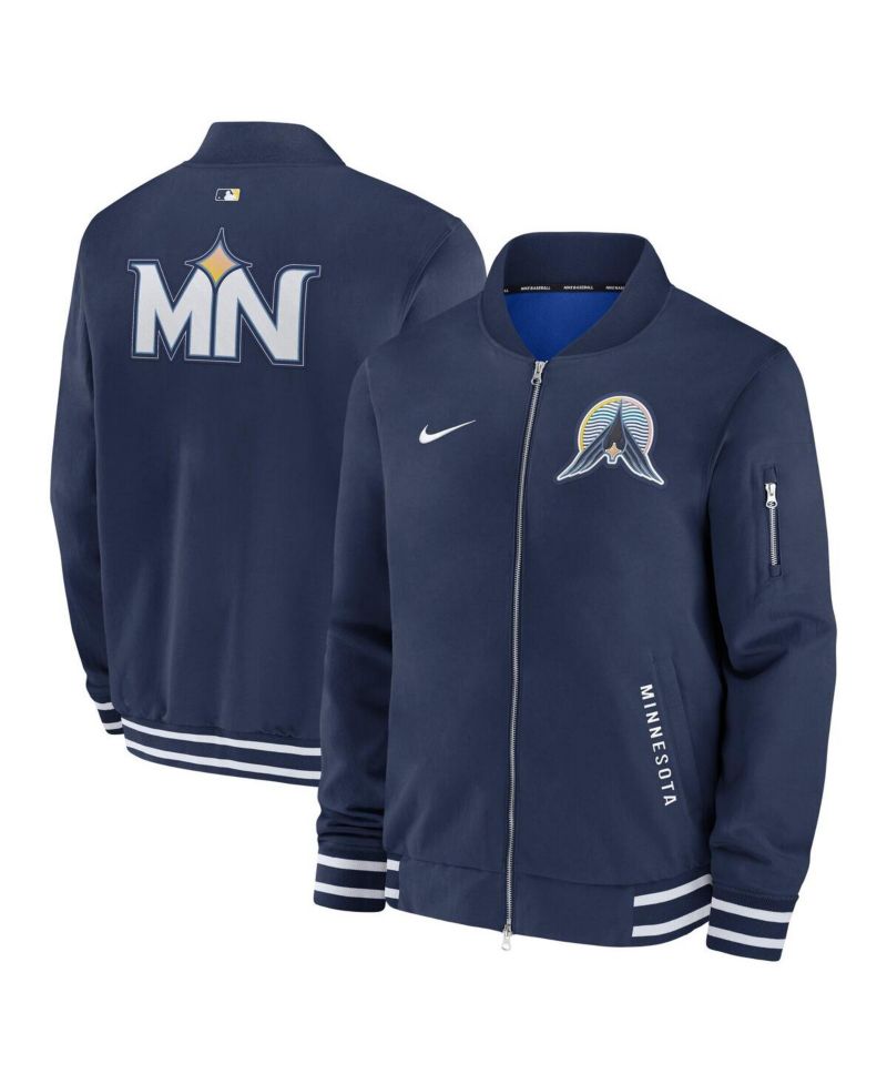 Men's Navy Minnesota Twins Authentic Collection City Connect Full-Zip Bomber Jacket
