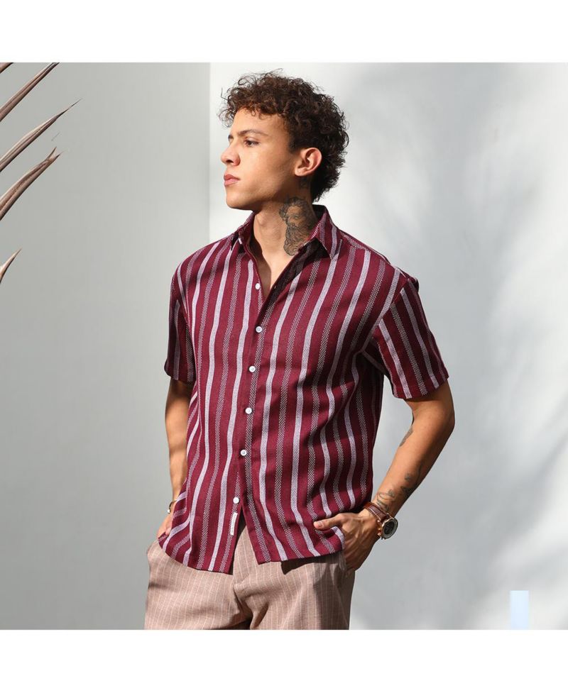 Men's Maroon Red Pencil Striped Shirt