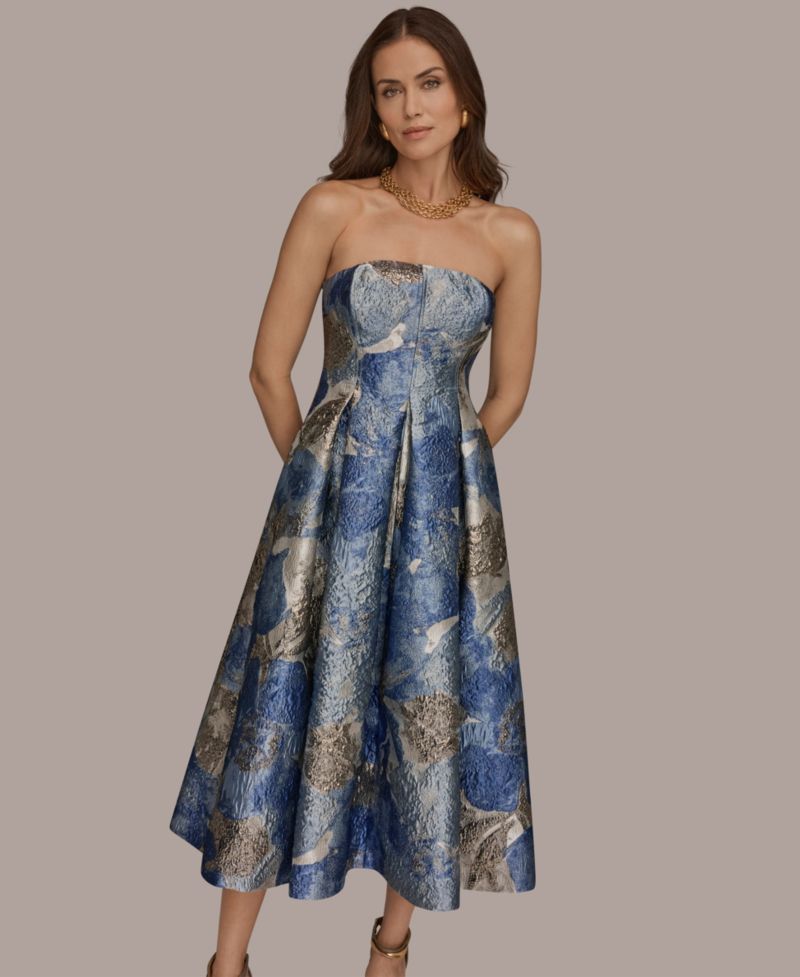 Women's Strapless Floral Midi Cocktail Dress