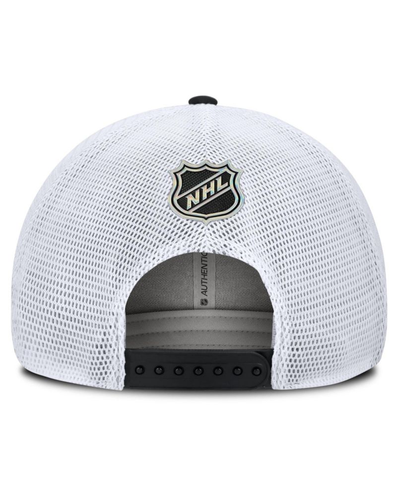 Men's Black Carolina Hurricanes Authentic Pro Rink Boxed Logo Trucker Hat