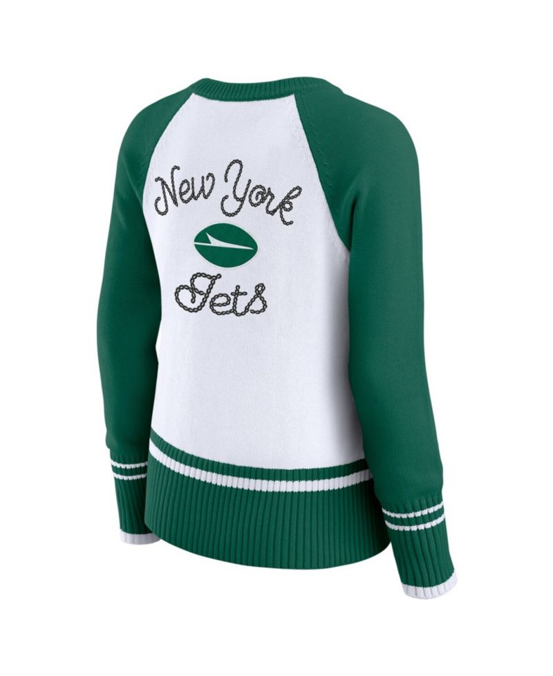 Women's White/Green New York Jets Color block Raglan Sweater