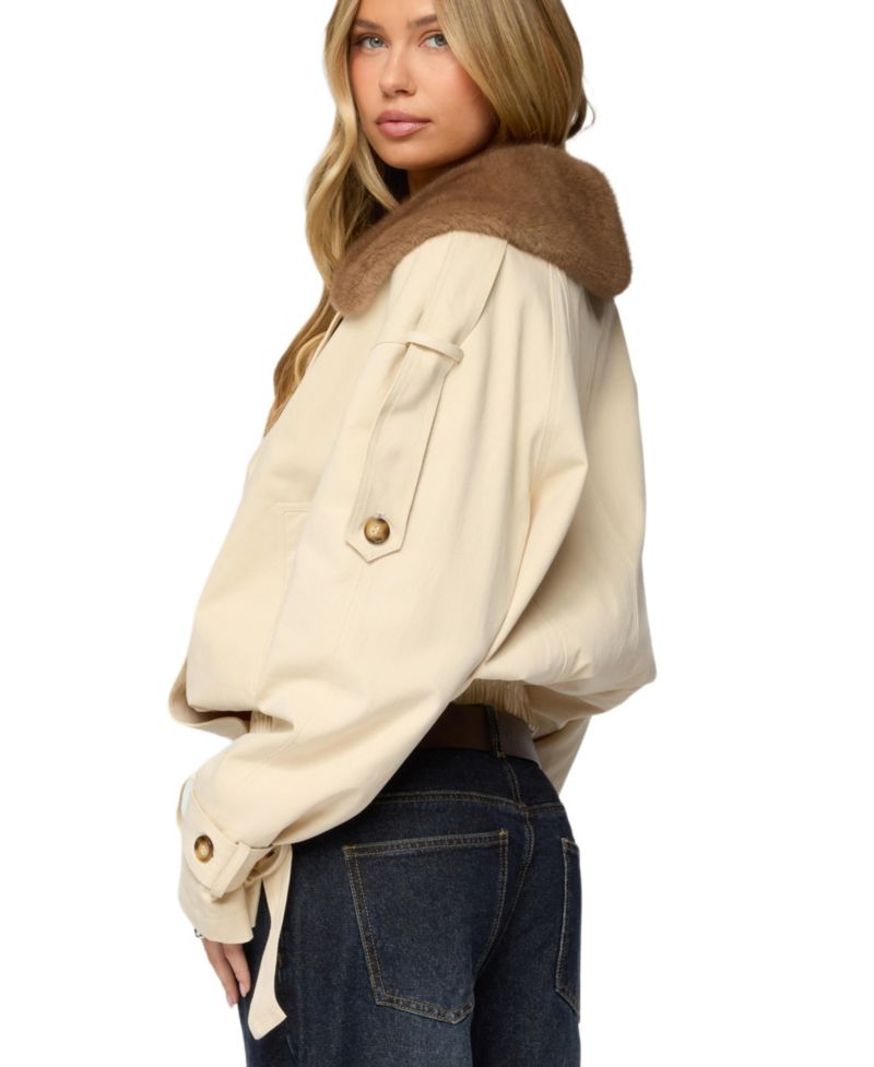 Women's Detachable Faux Fur Trench Coat