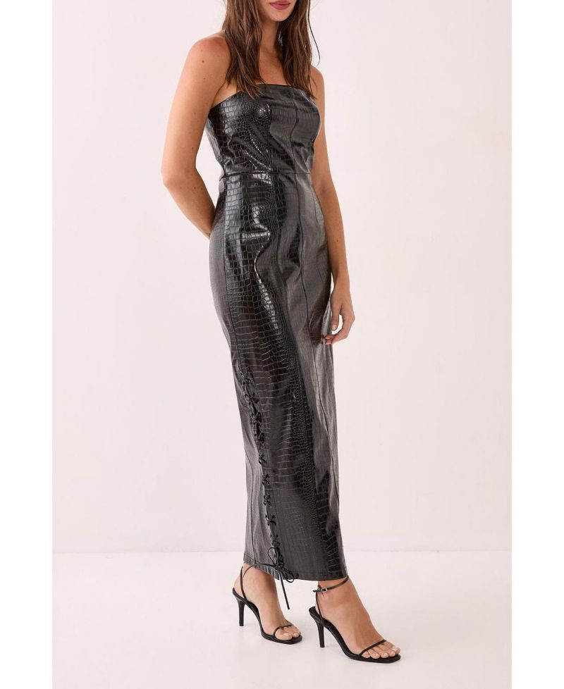 Women's Croc Bandeau Lace Up Maxi Dress