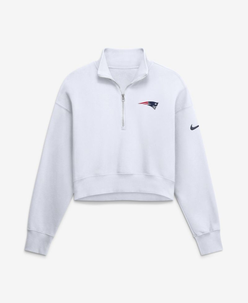 Women's White New England Patriots Oversized Phoenix Fleece Cropped Quarter-Zip Sweatshirt