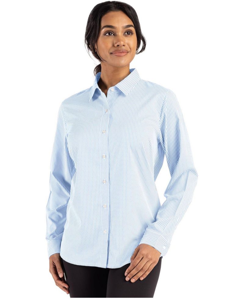 Women's Cutter and Buck Skyline Epic Confidence Recycled Gingham Long Sleeve Dress Shirt