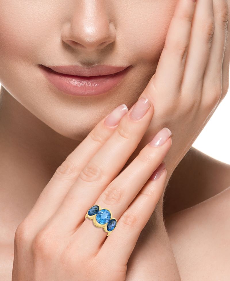 Blue Topaz (4-1/3 ct. t.w.) and London Blue Topaz Ring (3-3/8 ct. t.w.) in 14k Yellow Gold Over Silver