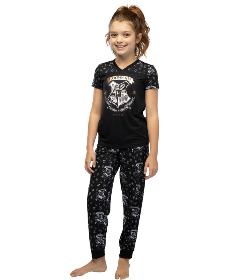 Girls' Hermione Hogwarts Crest Athletic Jogger 2-Piece Kids Pajama Set