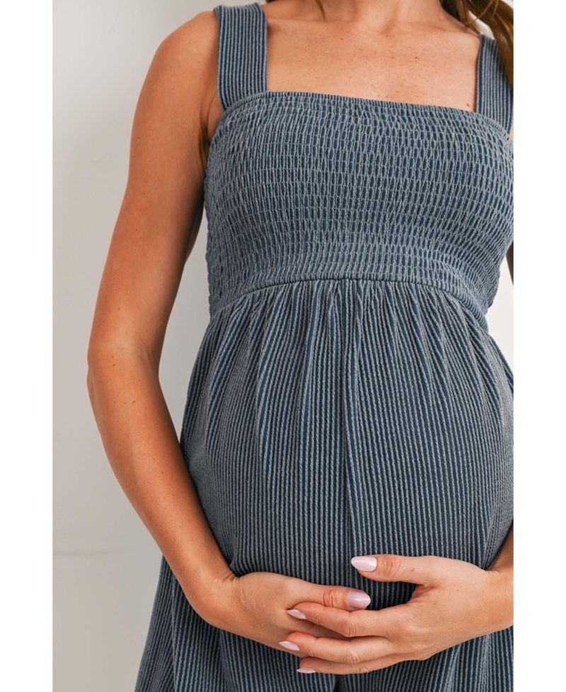 Women's Maternity Sleeveless Smocked Square Neck Ribbed Romper