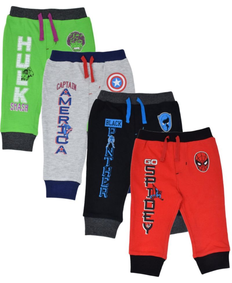 Baby Boys Hulk Black Panther Captain America 4 Pack Jogger Pants Newborn to