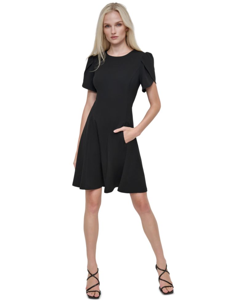 Women's Tulip-Sleeve Fit and Flare Dress