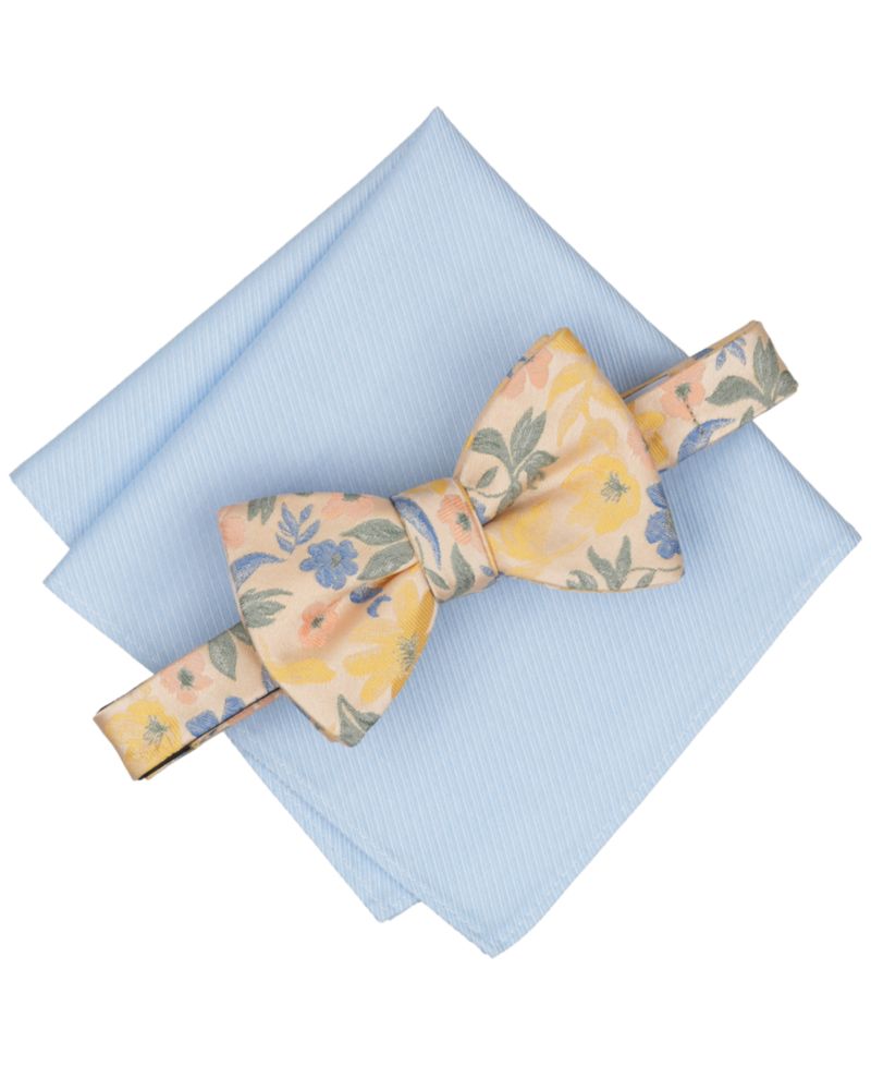 Men's Newell Floral Print Bow Tie and Pocket Square, 2-Piece Set