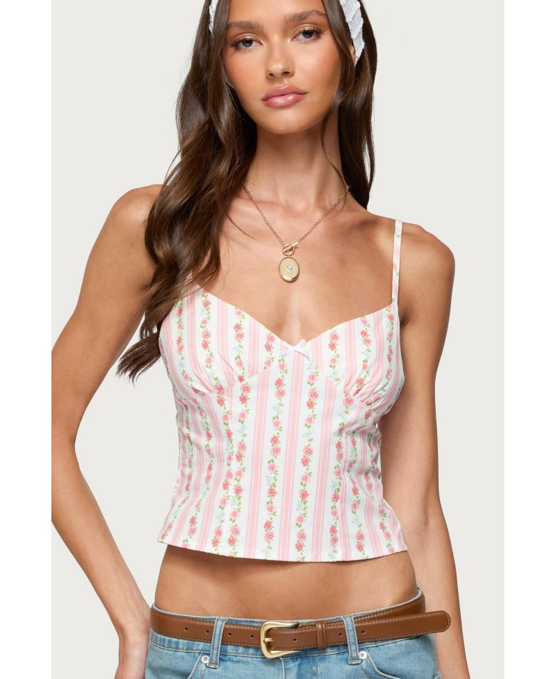 Womens Raia Floral Striped Backless Top