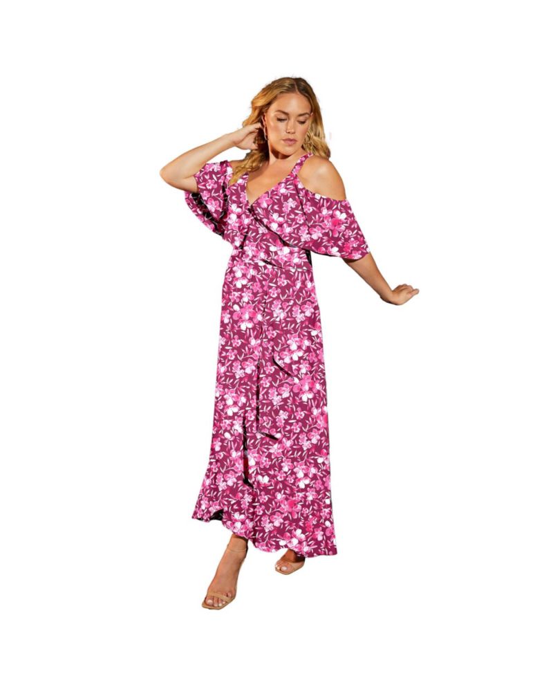 Women's June and Vie Cold-Shoulder Faux-Wrap Maxi Dress