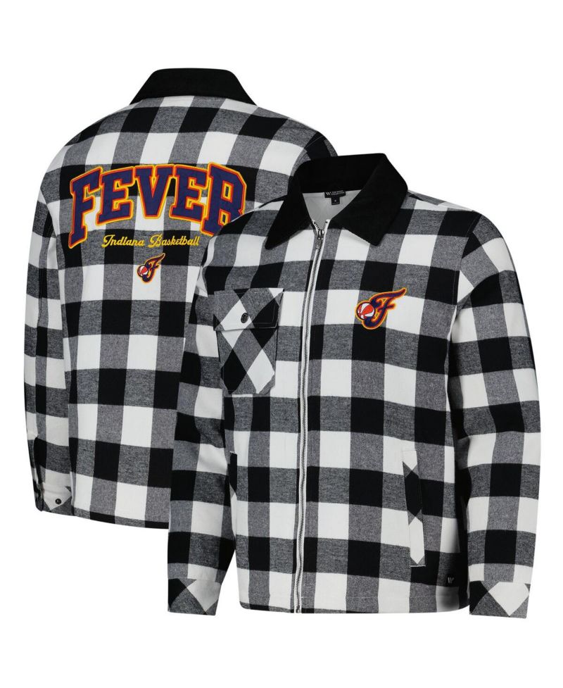 Men's and Women's Black/White Indiana Fever Flannel Full-Zip Shacket