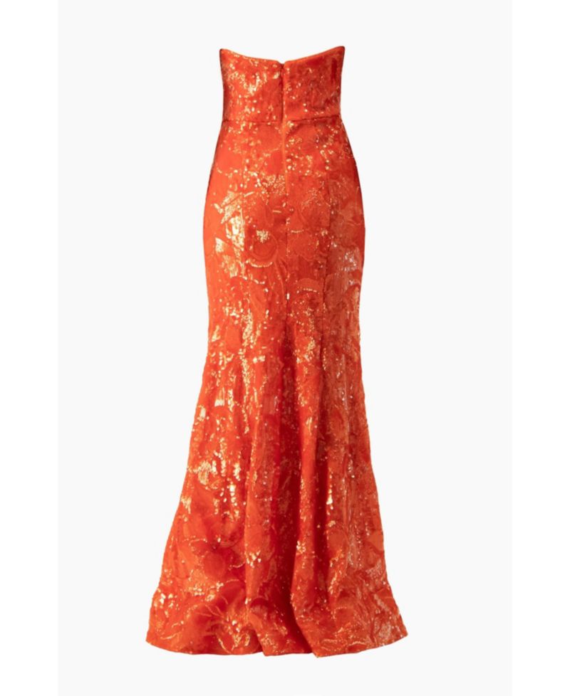 Women's Strapless Sequin Floral Gown