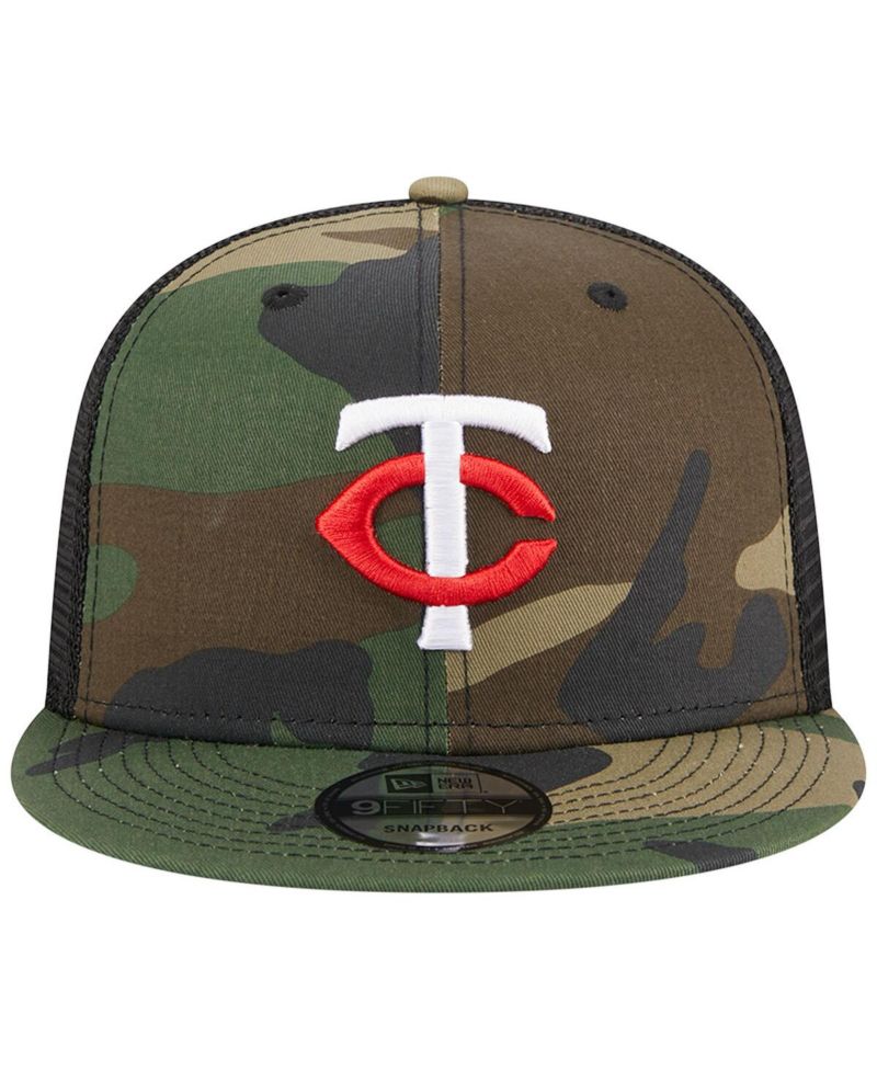 Men's Camo Minnesota Twins Woodland Camo Trucker 9FIFTY Snapback Hat