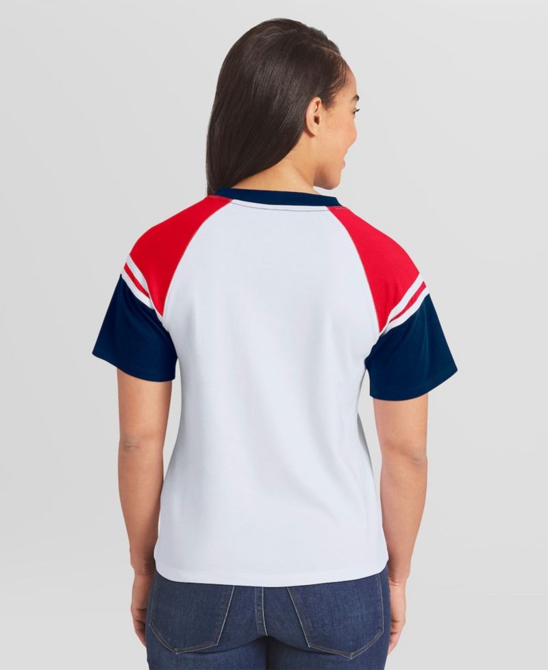 Women's White Chicago Cubs Striped Raglan T-Shirt