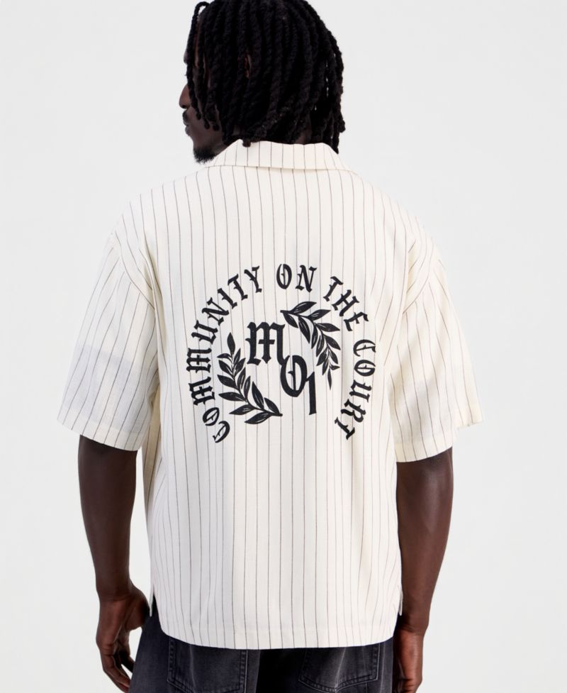 Men's Boxy Pinstripe Short-Sleeve Shirt, Macy's Exclusive