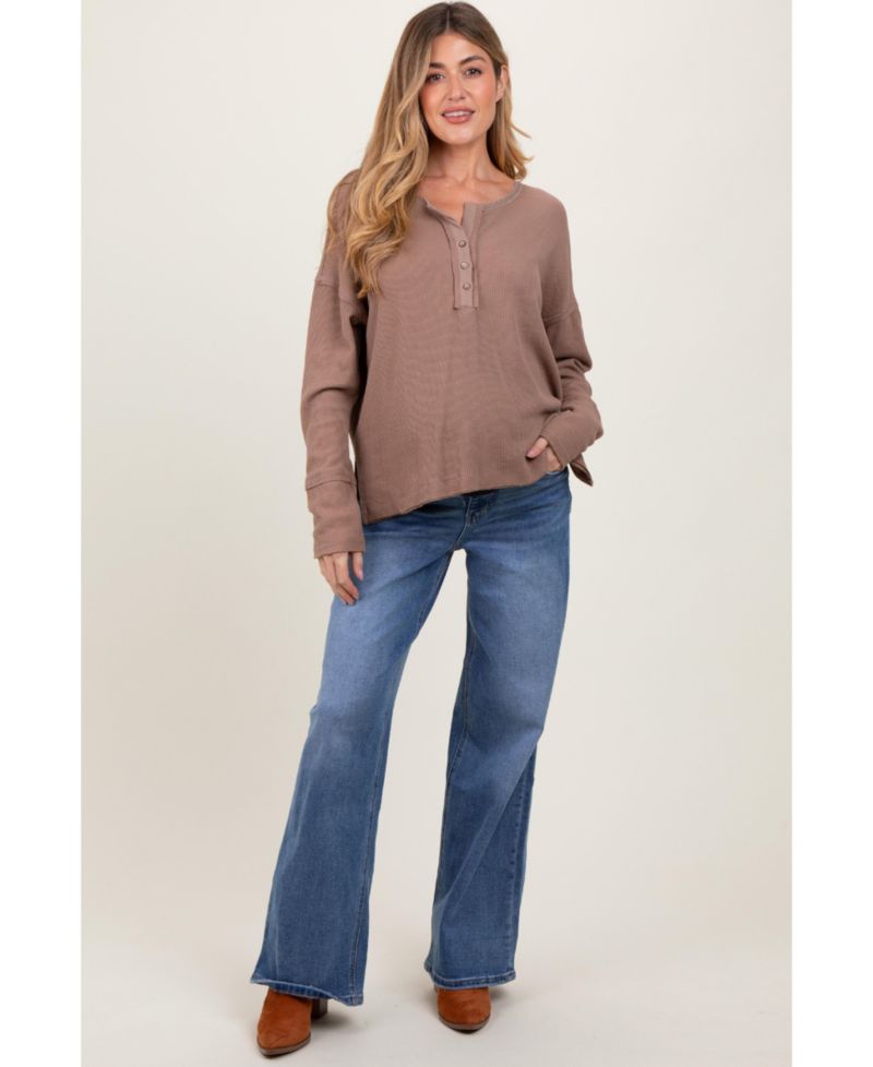 Women's Blue Washed Wide Leg Jeans