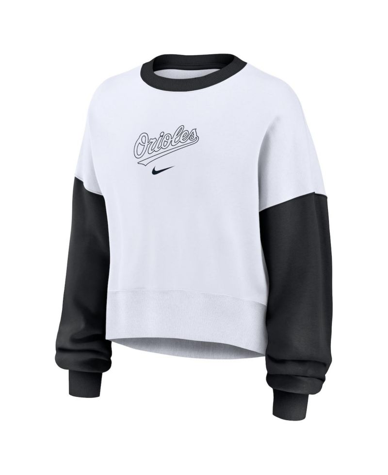 Women's White/Black Baltimore Orioles Oversized High Hip Fleece Sweatshirt