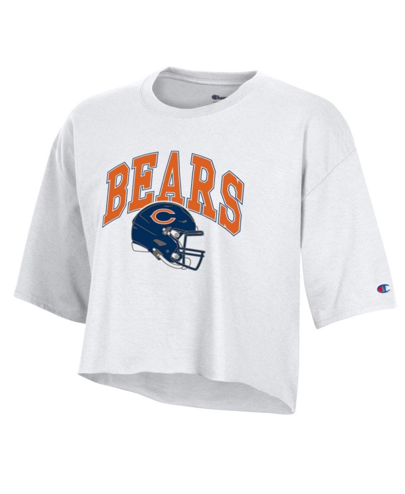Women's White Chicago Bears Boyfriend Cropped T-Shirt