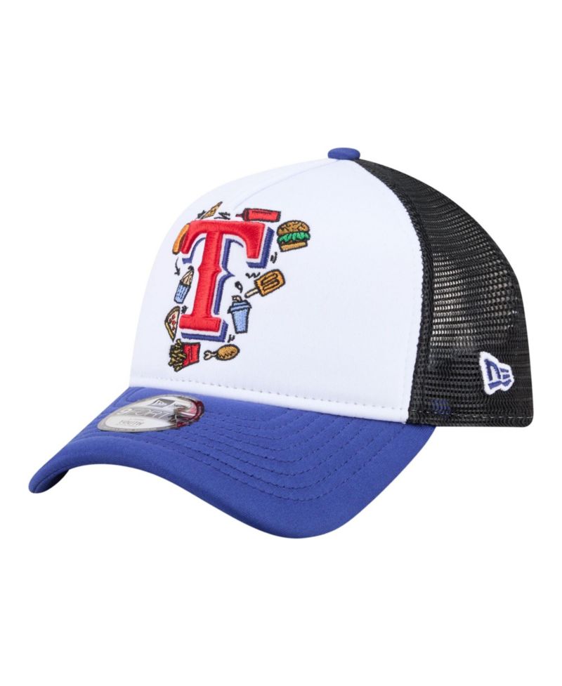 Big Boys and Girls White/Royal Texas Rangers Food A-Frame 9FORTY Trucker Adjustable Hat